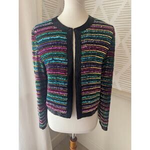 Vintage Laurence Kazar Jacket 100% Silk Sequin Beaded Rainbow PP Petite
